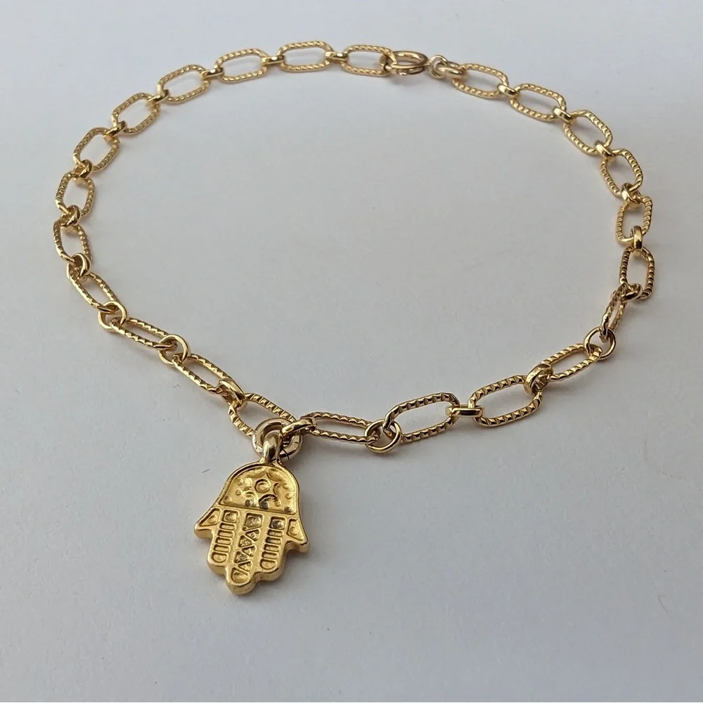 14k gold gf chain bracelet with hamsa - Picture 2 of 5